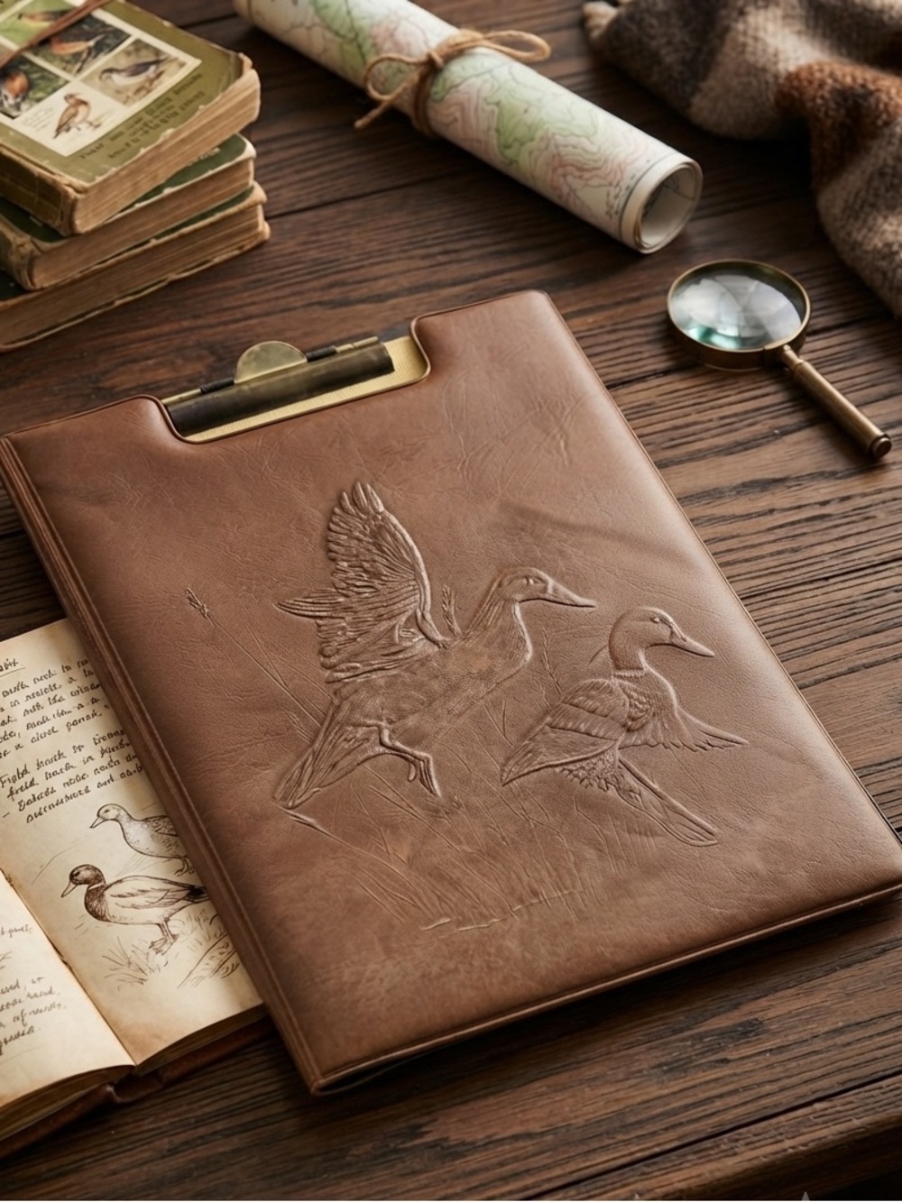 Vintage Embossed Mallard Duck Faux Leather Folding Clipboard Portfolio Padfolio